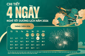 Lịch nghỉ Tết Dương lịch 2026